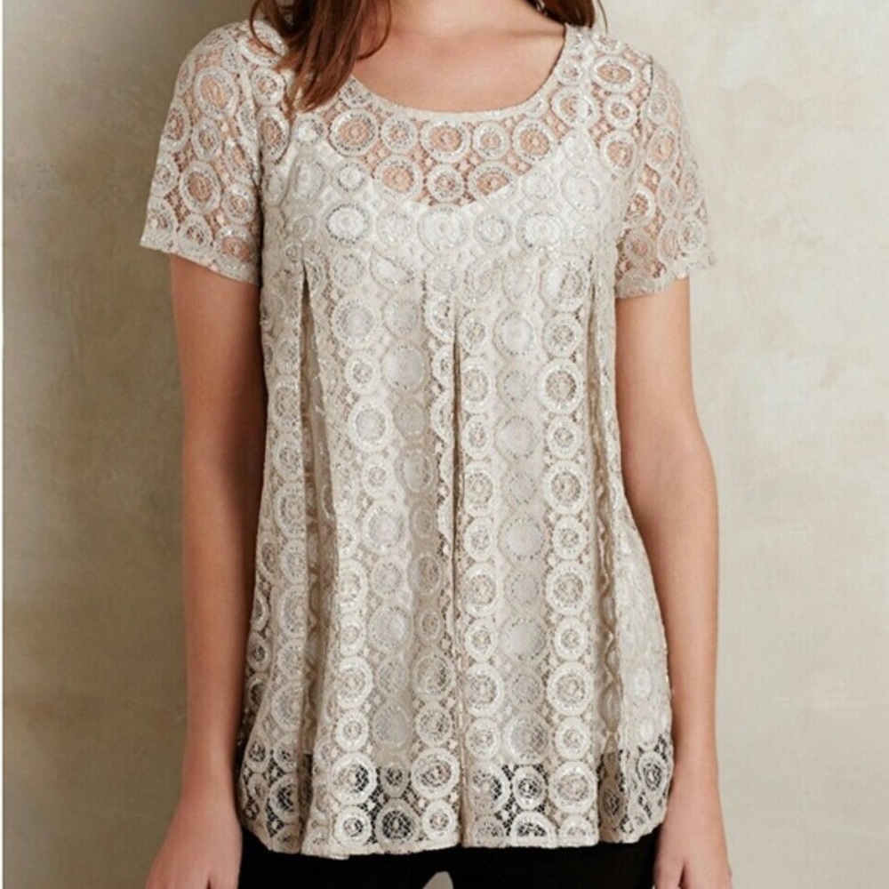 Anthropologie Akemi + Kin Metallic Sheer Top